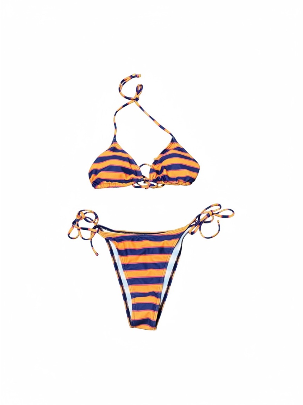 ASOS - NWT - Orange and Navy Striped Tie-Side Bikini